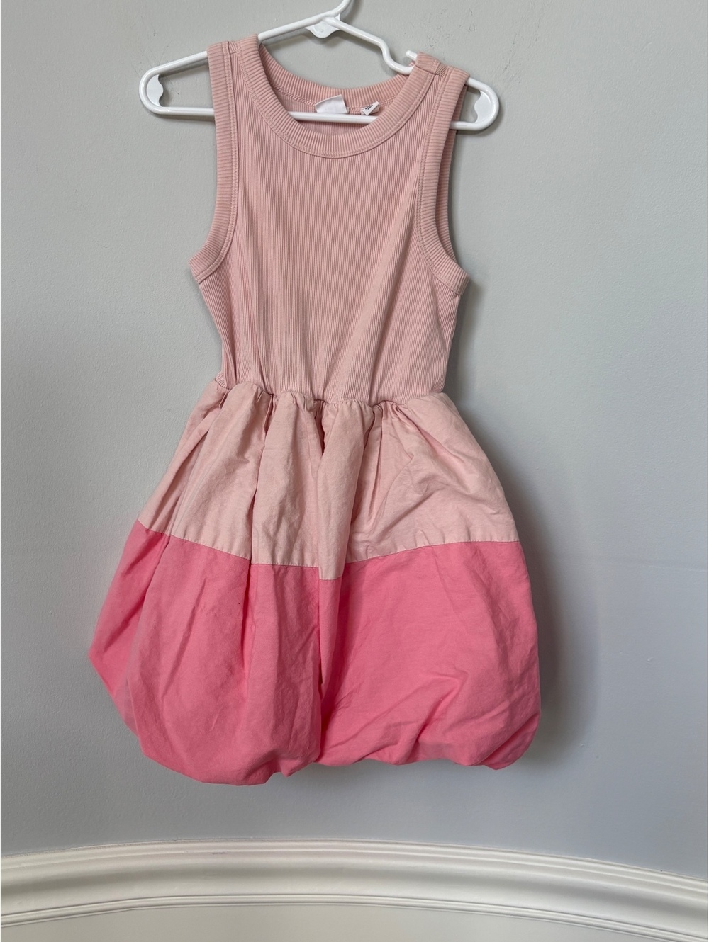 GAP Kids Girls' Pink Color Block Bubble Dress Size Small 6-7 Years 100% Cotton